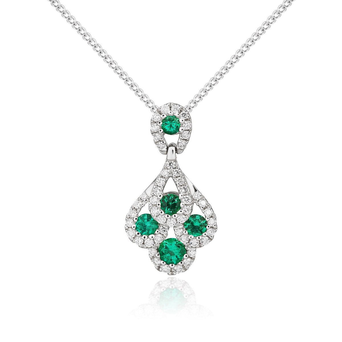 18ct White Gold Round Natural Emerald and Diamond Peacock Pendant