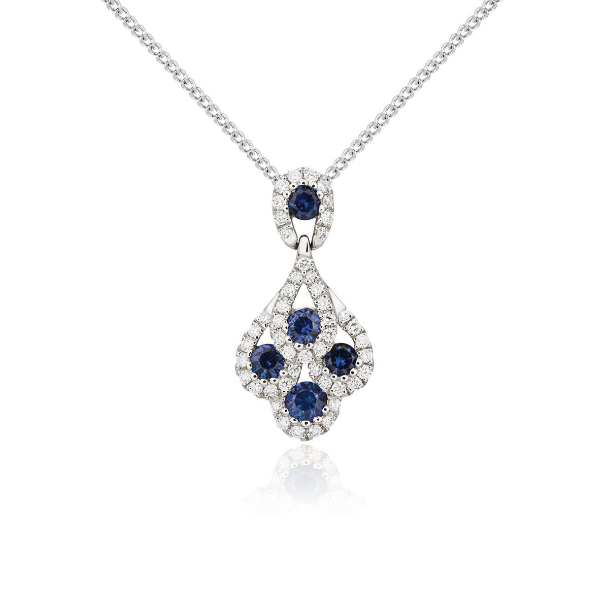 18ct White Gold Round Natural Sapphire and Diamond Peacock Pendant