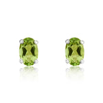9ct White Gold Oval Natural Peridot Claw Stud Earrings — 6x4mm