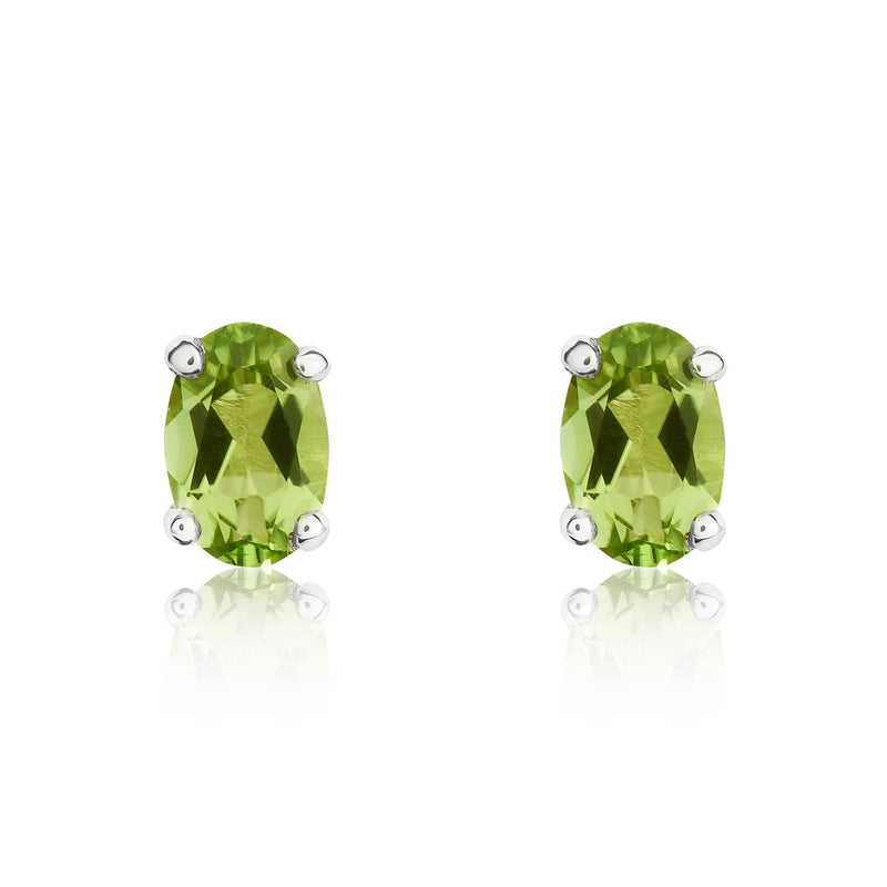 9ct White Gold Oval Natural Peridot Claw Stud Earrings — 6x4mm