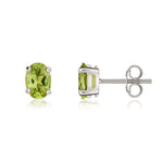 9ct White Gold Oval Natural Peridot Claw Stud Earrings — 7x5mm