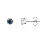 9ct White Gold Round Natural Sapphire Rubover Stud Earrings — 3mm