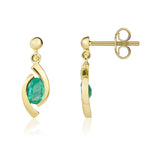 9ct Yellow Gold Oval Natural Emerald 'Eye' Drop Earrings — 6x4mm