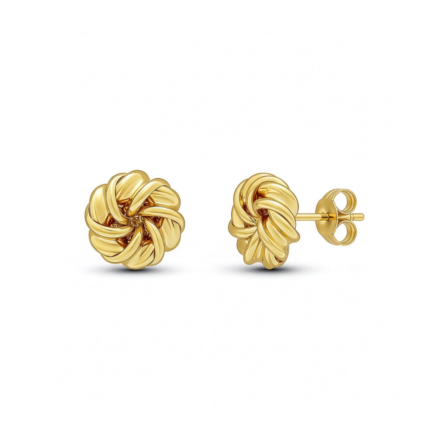 9ct Yellow Gold Polished Swirl Knot Stud Earrings — 10mm