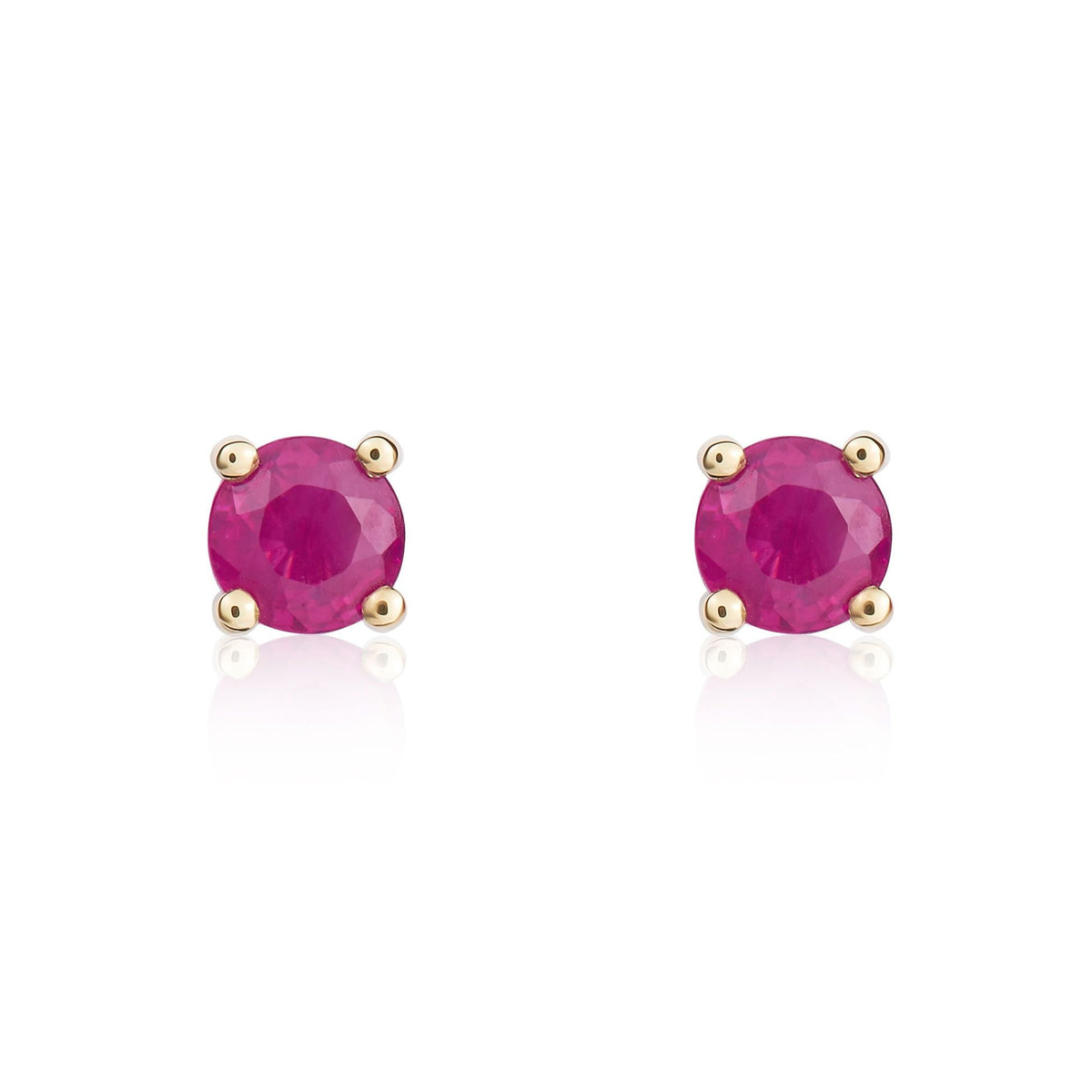 9ct Yellow Gold Round Natural Ruby Claw Stud Earrings — 4mm
