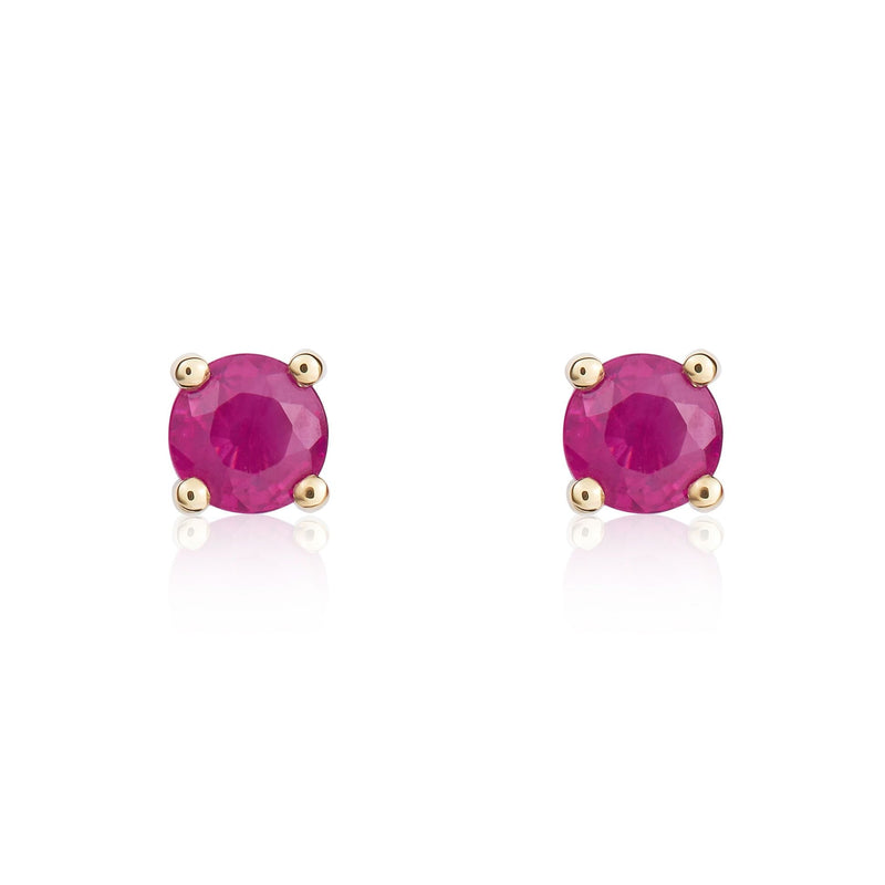 9ct Yellow Gold Round Natural Ruby Claw Stud Earrings — 4mm