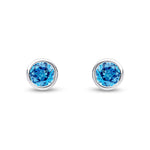 9ct White Gold Round Natural Swiss Blue Topaz Rubover Stud Earrings — 6mm