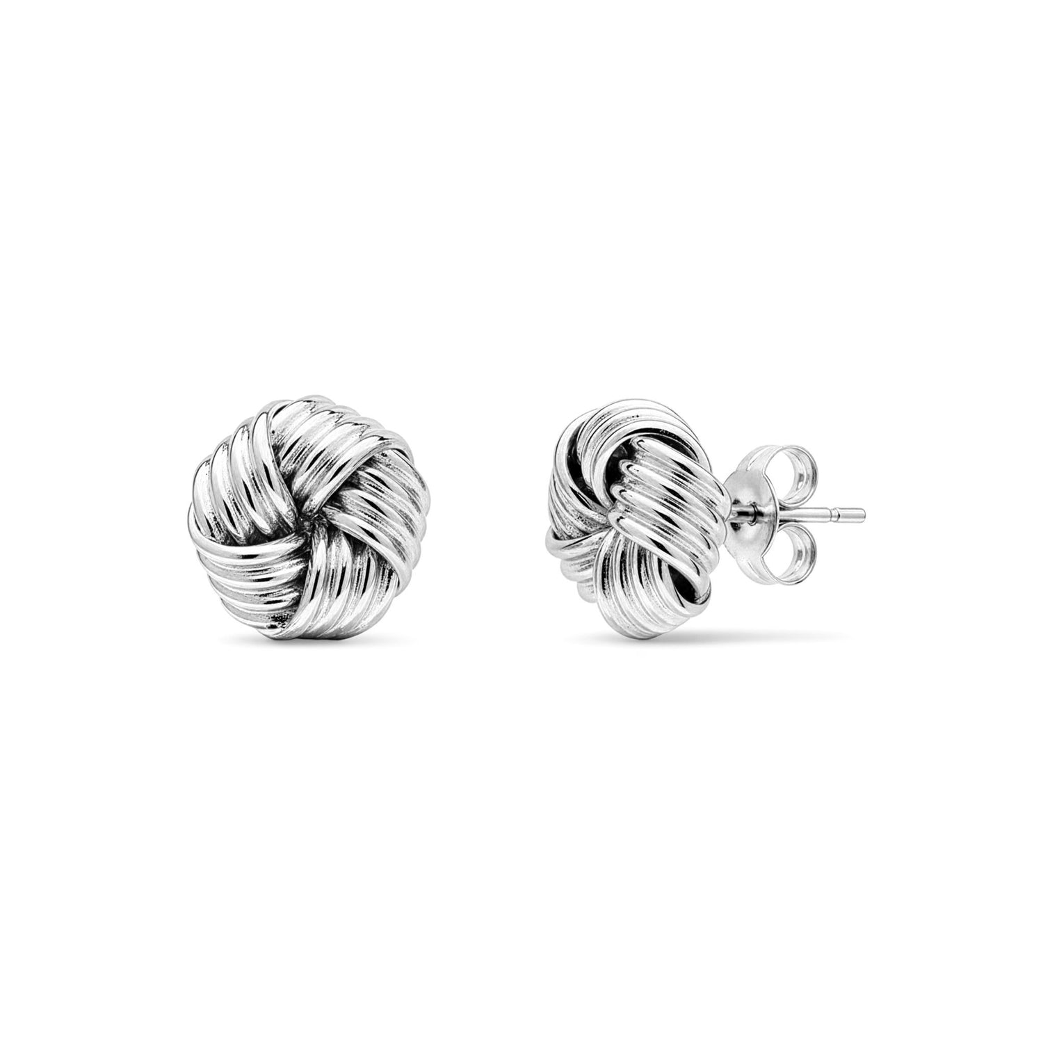 9ct White Gold Polished 5-Strand Ribbed Knot Stud Earrings — 10.5mm