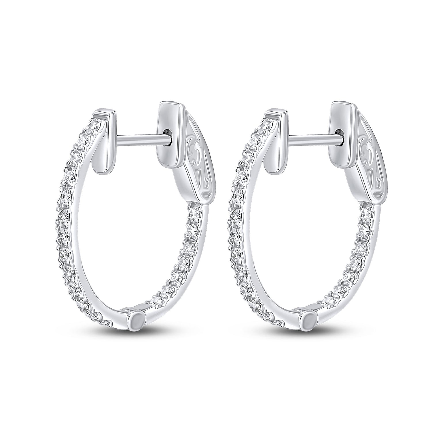 18ct White Gold Oval Full Natural Claw Set Diamond Hoop Earrings —17x15mm