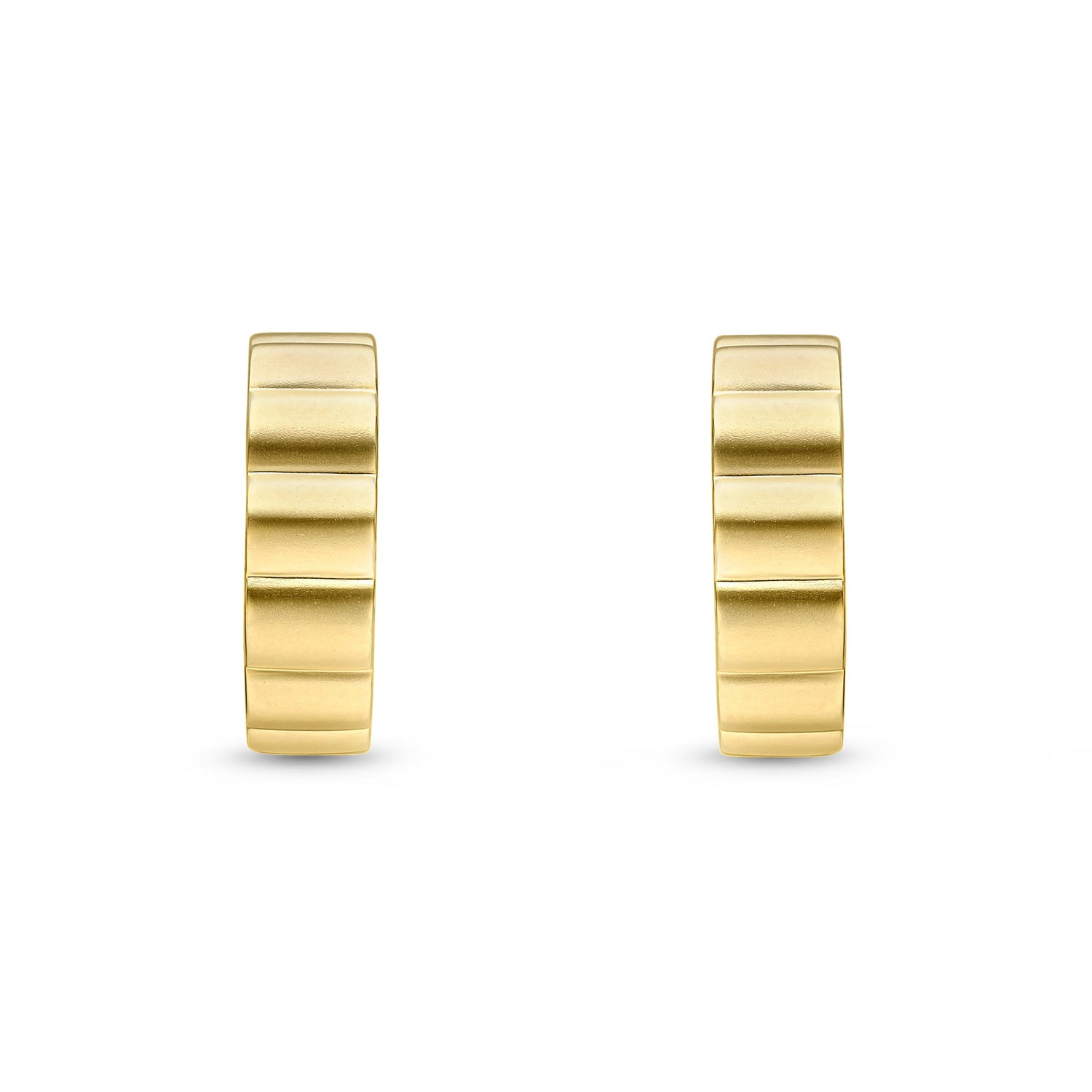 9CT Yellow Gold Satin Ribbed Half Hoop Earrings — 17mm