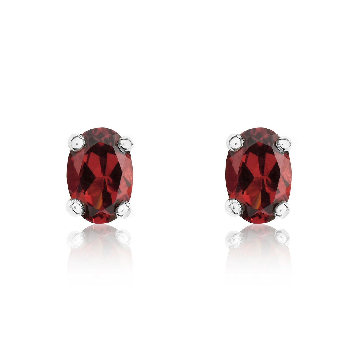 9ct White Gold Oval Natural Garnet Claw Stud Earrings — 6x4mm