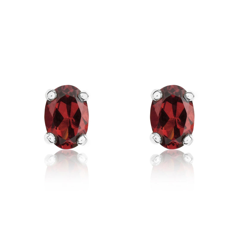 9ct White Gold Oval Natural Garnet Claw Stud Earrings — 6x4mm