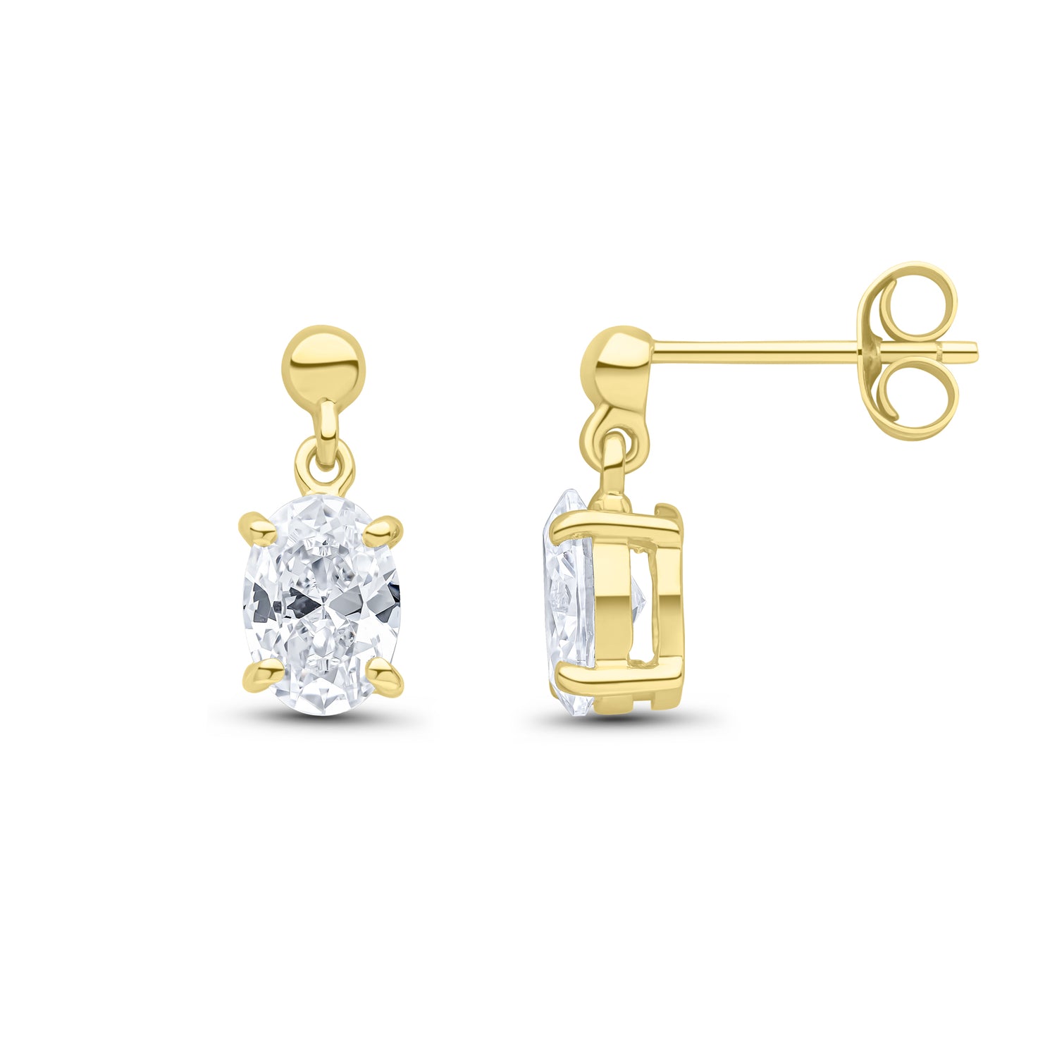 9ct Yellow Gold Oval Shaped Cubic Zirconia CZ Drop Earrings