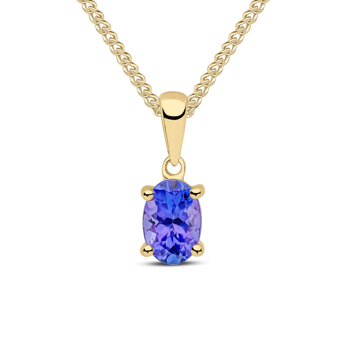 9ct Yellow Gold Oval Natural Tanzanite Claw Pendant — 6x4mm
