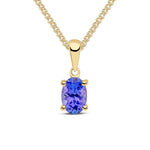 9ct Yellow Gold Oval Natural Tanzanite Claw Pendant — 6x4mm