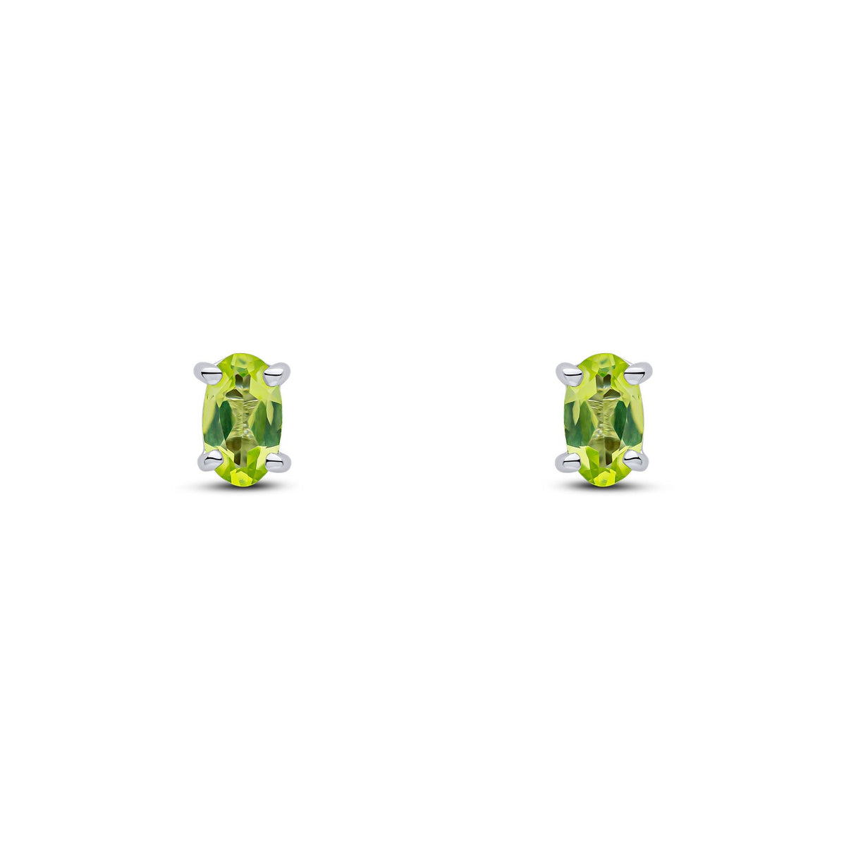 9ct White Gold Oval Natural Peridot Claw Stud Earrings — 5x3mm