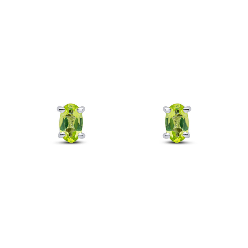 9ct White Gold Oval Natural Peridot Claw Stud Earrings — 5x3mm