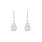 9ct White Gold Pear Shaped Natural Opal Claw Wire Hook Drop Earrings