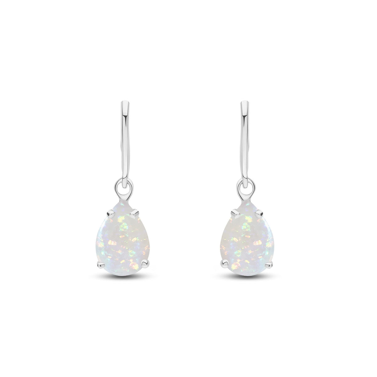 9ct White Gold Pear Shaped Natural Opal Claw Wire Hook Drop Earrings