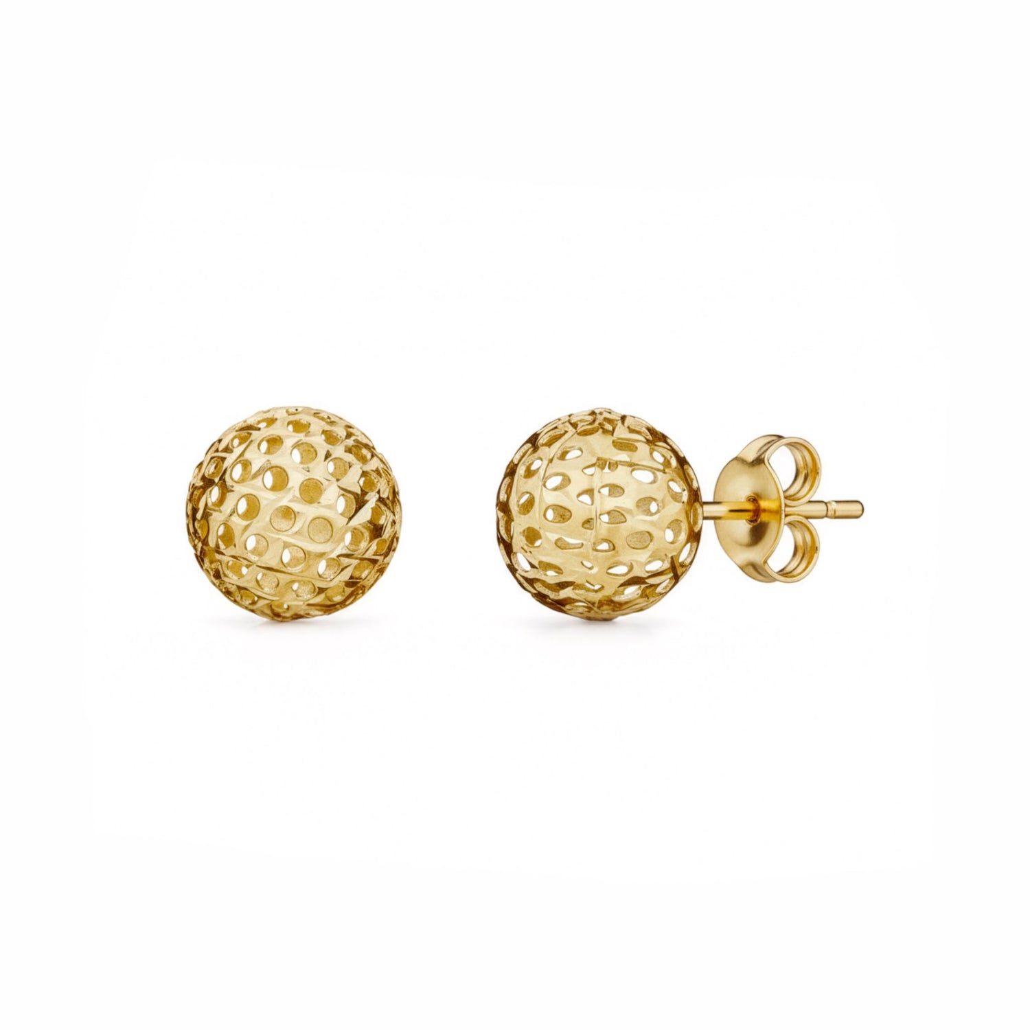 9ct Yellow Gold Lattice Ball Stud Earrings — 9.5mm
