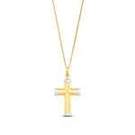 9ct Yellow and White Gold Hollow Tube Cross Pendant