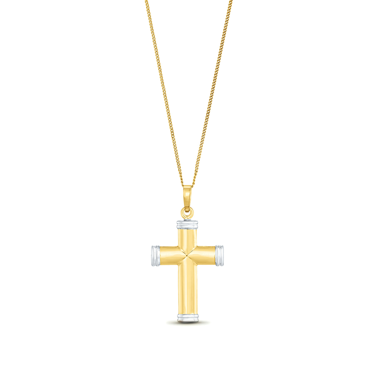 9ct Yellow and White Gold Hollow Tube Cross Pendant