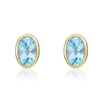 9ct Yellow Gold Oval Natural Swiss Blue Topaz Rubover Stud Earrings — 6x4mm