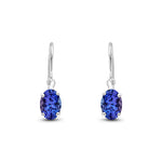 9ct White Gold Oval Natural Tanzanite Claw Hook Wire Drop Earrings — 7x5mm