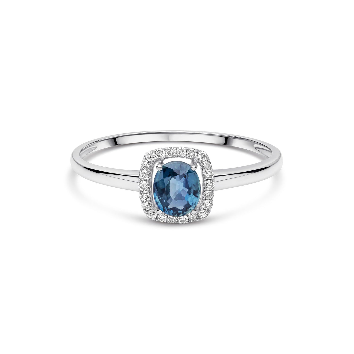 9ct White Gold Oval Natural Sapphire and Round Diamond Cluster Ring — 5x4mm