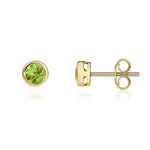 9ct Yellow Gold Round Natural Peridot Rubover Stud Earrings — 4mm