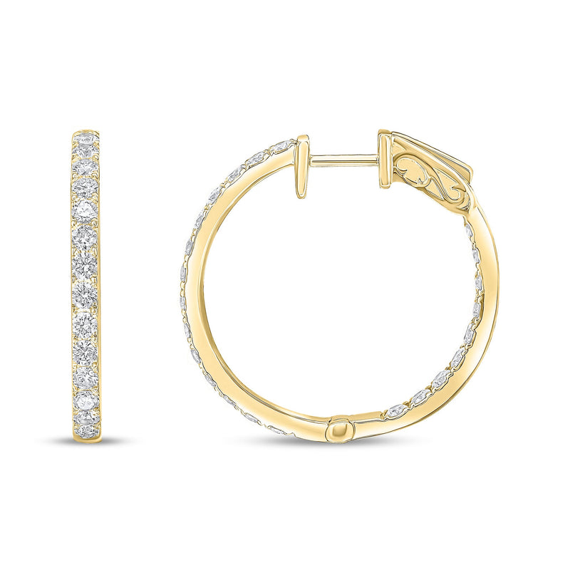 18ct Yellow Gold Full Natural Diamond Round Hoop Earrings — 25mm