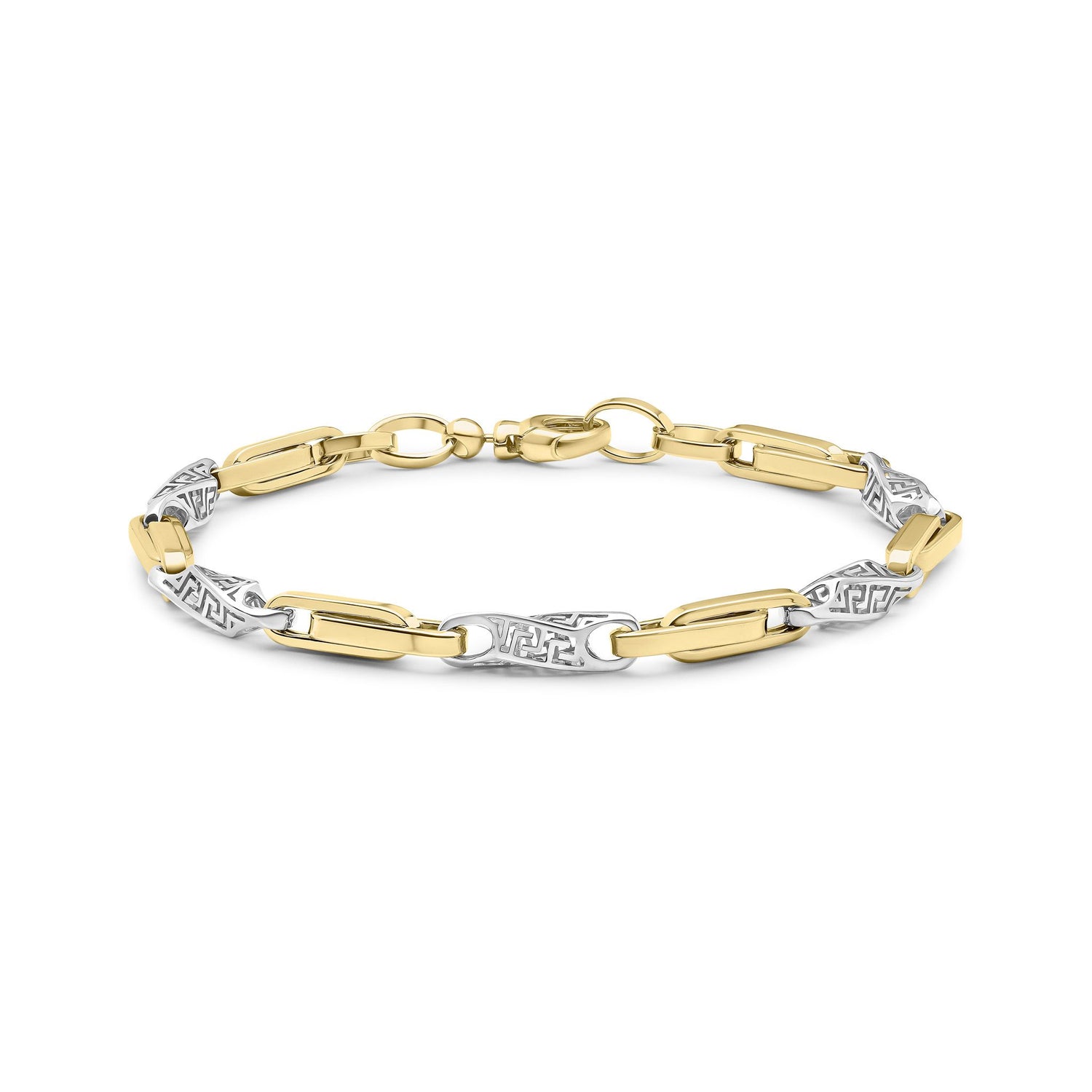 9ct Yellow & White Gold Two Tone Greek Key Link Bracelet