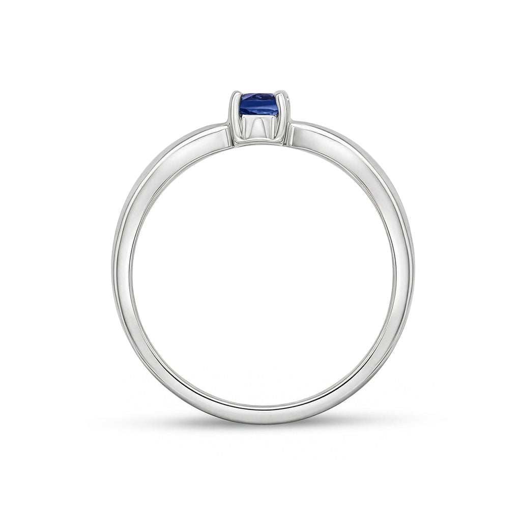 9ct White Gold Oval Natural Sapphire Four Claw Single Stone Ring