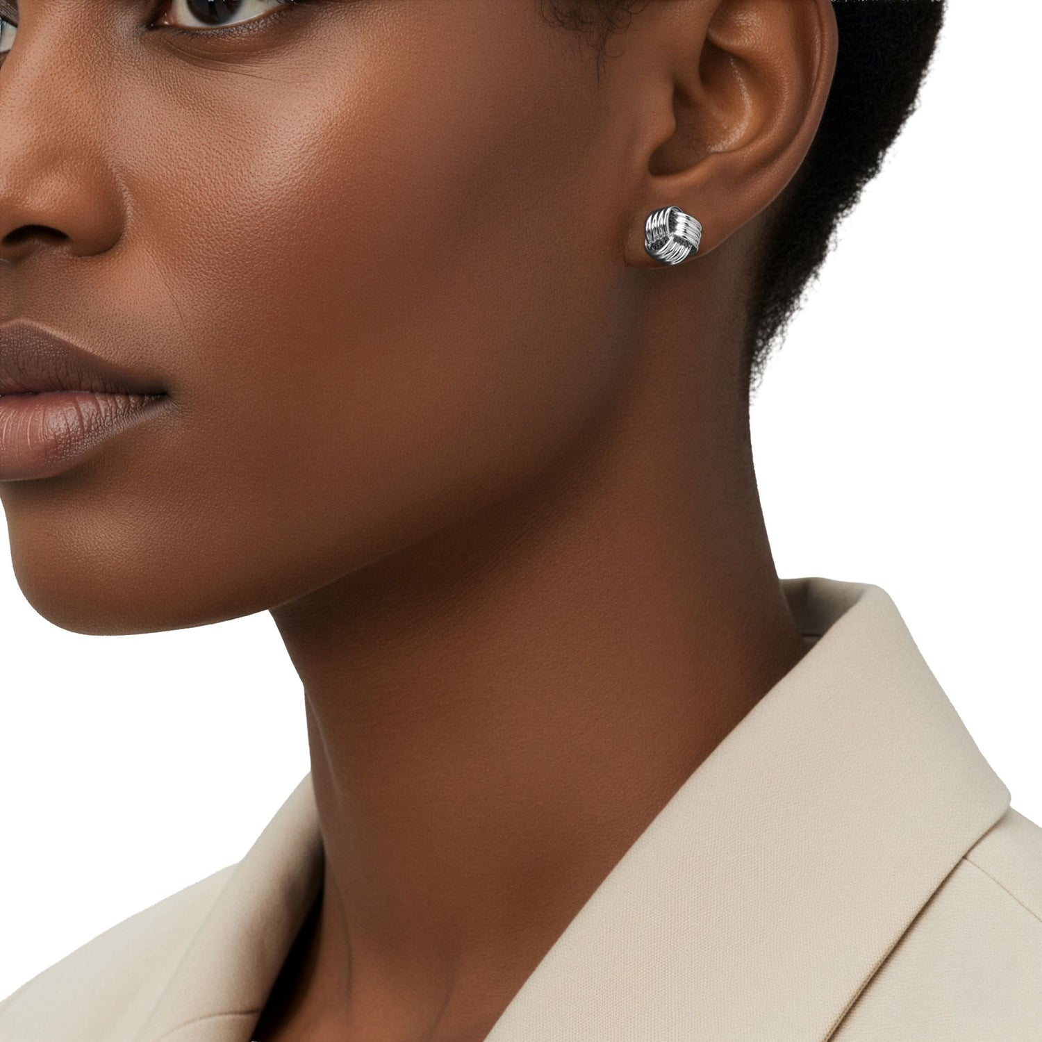 9ct White Gold Polished Ribbed Knot Stud Earrings — 12mm