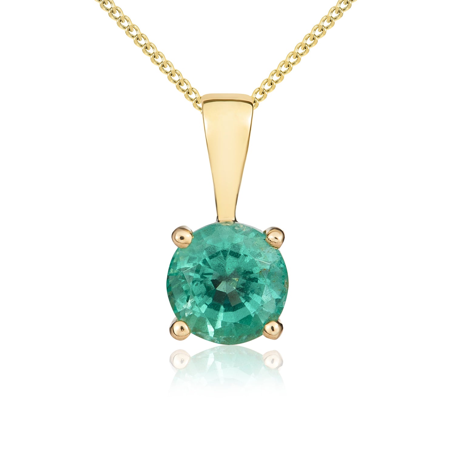 9ct Yellow Gold Round Natural Emerald Four Claw Solitaire Pendant