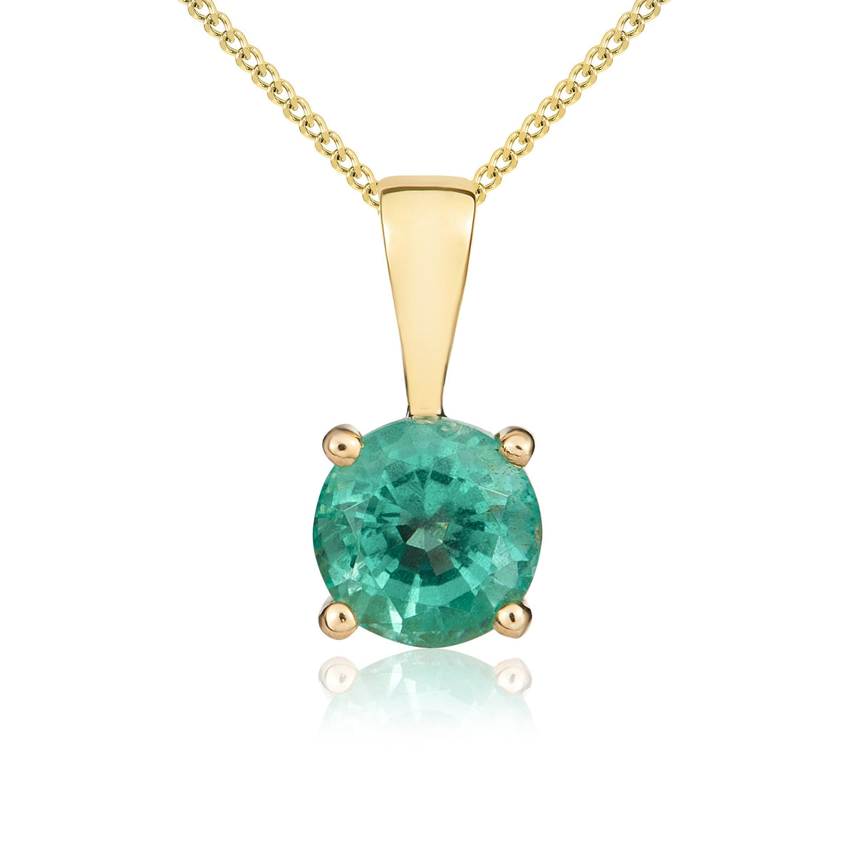 9ct Yellow Gold Round Natural Emerald Claw Pendant — 5mm