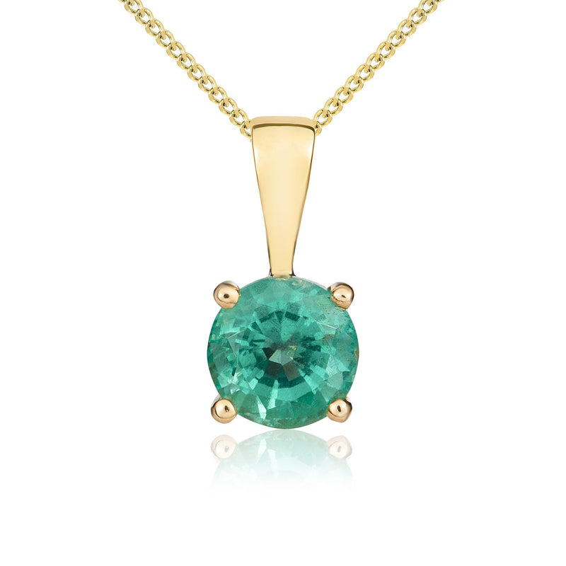 9ct Yellow Gold Round Natural Emerald Claw Pendant — 5mm