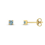 9ct Yellow Gold Round Natural Aquamarine Claw Stud Earrings — 3mm