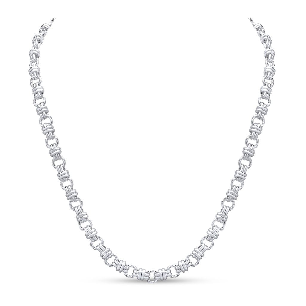 Sterling Silver 8mm Circle Belt Link Necklace with Lobster Clasp