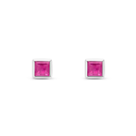 9ct White Gold Square Natural Ruby Rubover Stud Earrings — 3mm