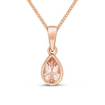 9ct Rose Gold Pear Shaped Natural Morganite Rubover Pendant — 6x4mm