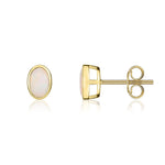 9ct Yellow Gold Oval Natural Opal Rubover Stud Earrings — 6x4mm
