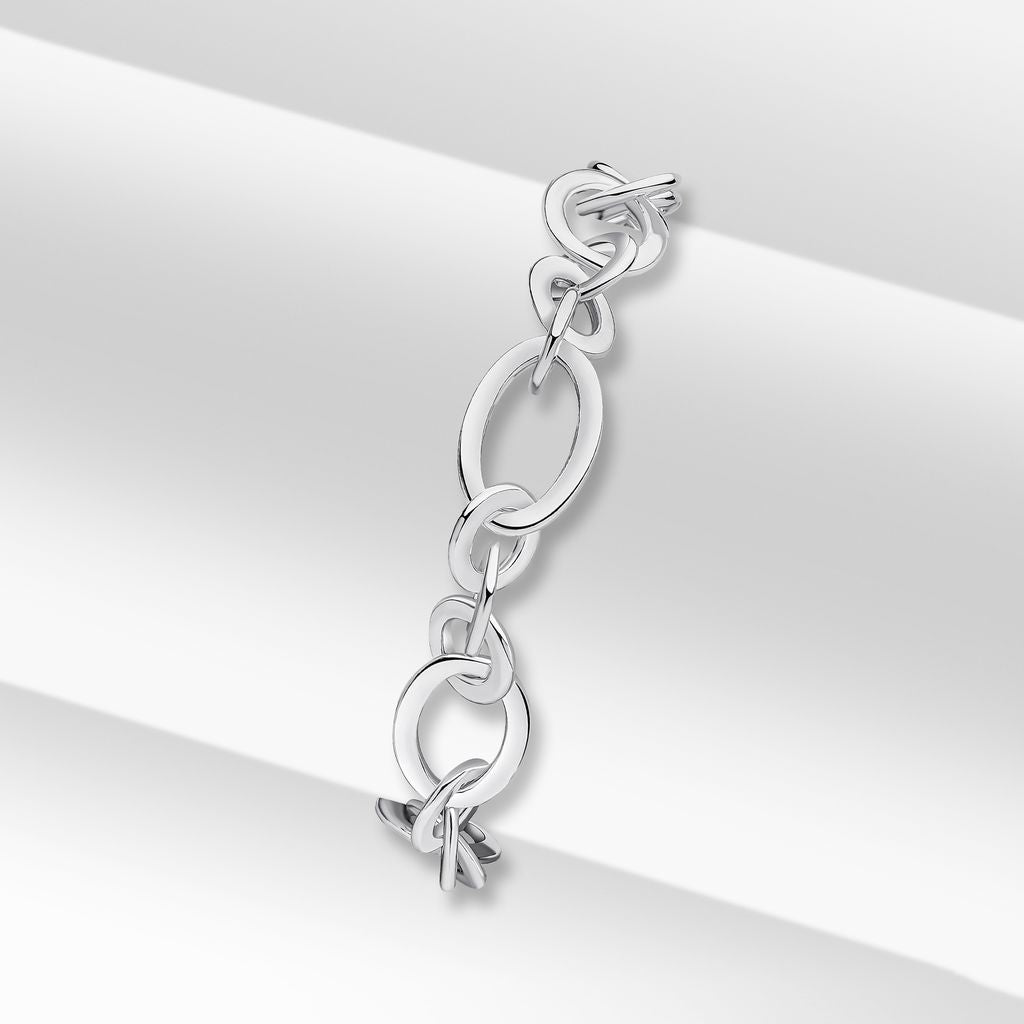 Sterling Silver Handmade Flat Oval and Round Figaro Bracelet
