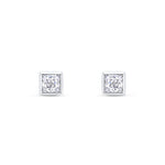9ct White Gold Square Cubic Zirconia CZ Rubover Stud Earrings — 3mm