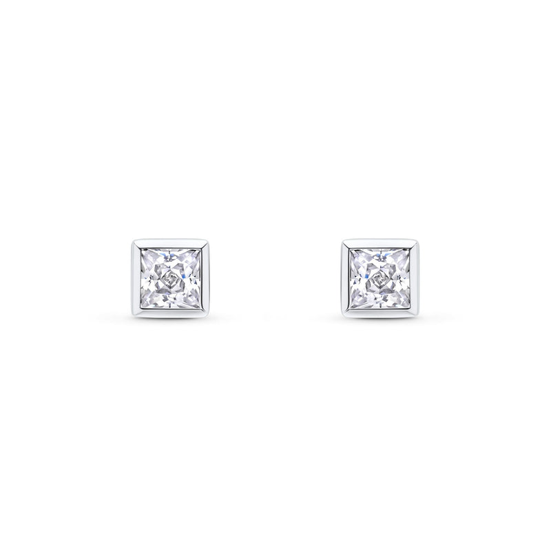 9ct White Gold Square Cubic Zirconia CZ Rubover Stud Earrings — 3mm