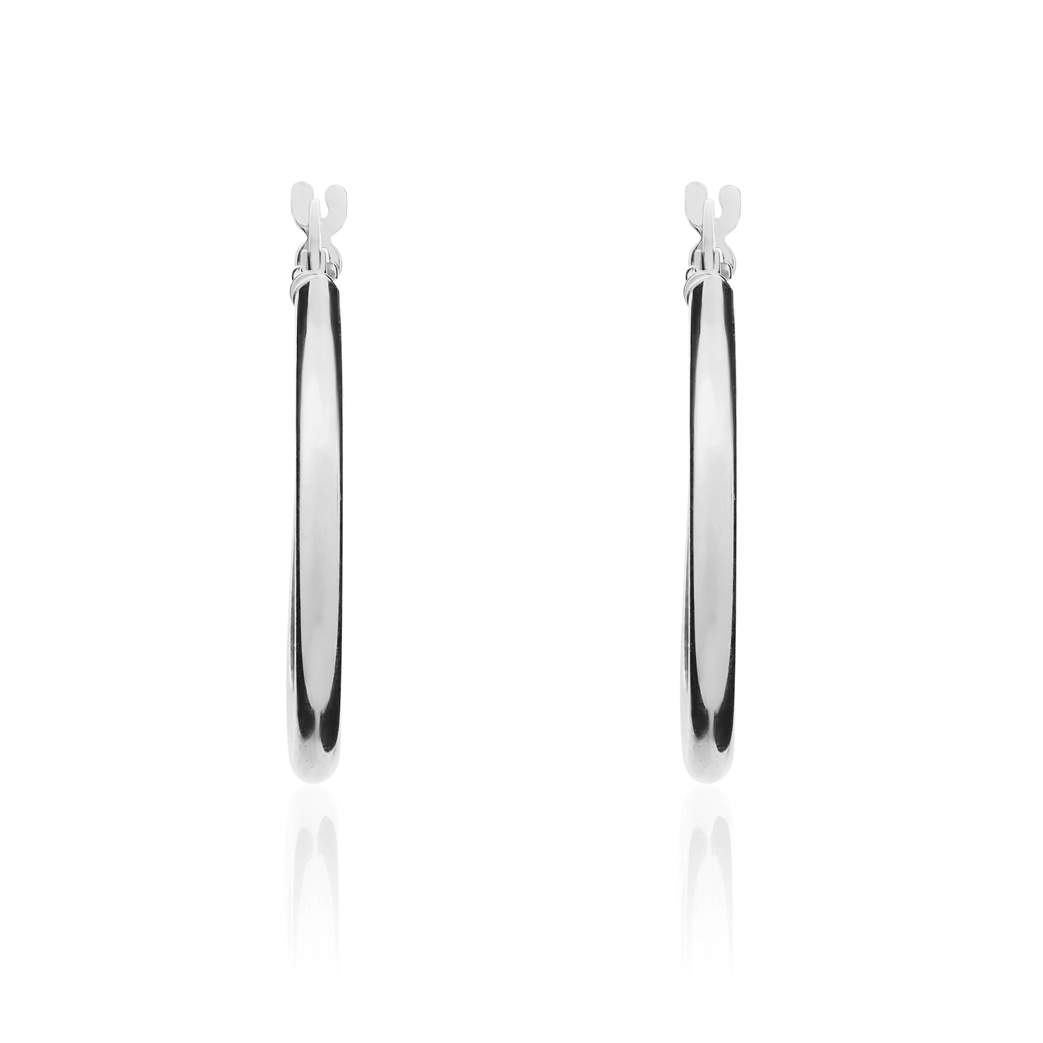 18ct White Gold Polished Round Tube Hoop Earrings — 24x2mm