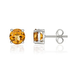9ct White Gold Round Natural Citrine Claw Set Stud Earrings — 6mm