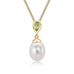 9ct Yellow Gold Pearl and Pear Shaped Natural Peridot Drop Pendant