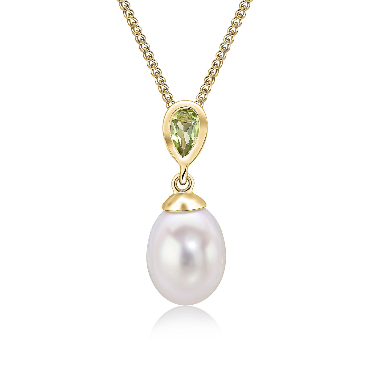 9ct Yellow Gold Pearl and Pear Shaped Natural Peridot Drop Pendant