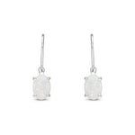9ct White Gold Oval Natural Opal Claw Hook Wire Drop Earrings — 7x5mm